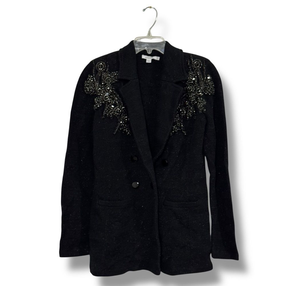 Chicos Black Label Rhinestone Blazer Size 0 Glam Layer Night Out Style Core